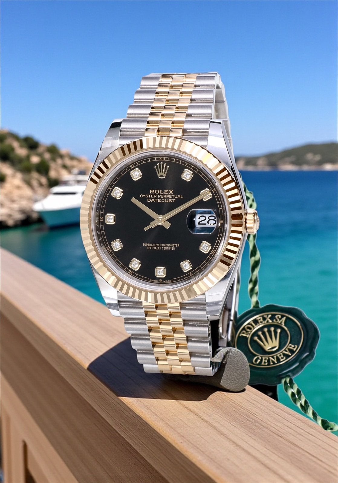 Rolex Datejust 41 Jubilee met Zwarte Diamanten Wijzerplaat, Ophalen of Verzenden, Zo goed als nieuw, Staal, Rolex