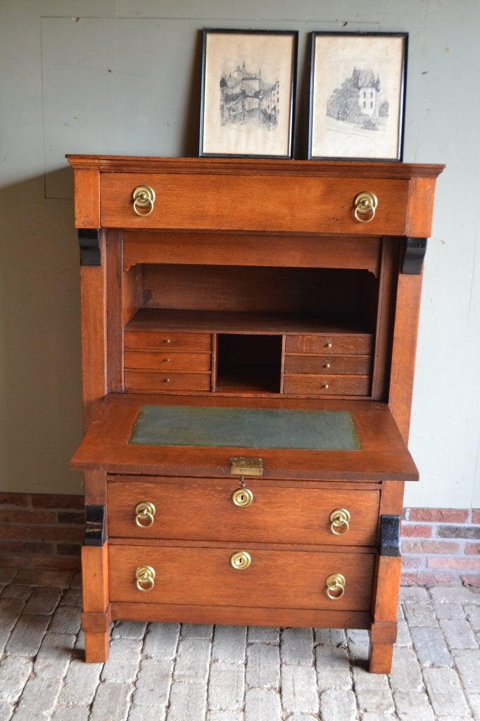 Prachtige antieke eiken Empire secretaire, bureau, buro., Ophalen of Verzenden