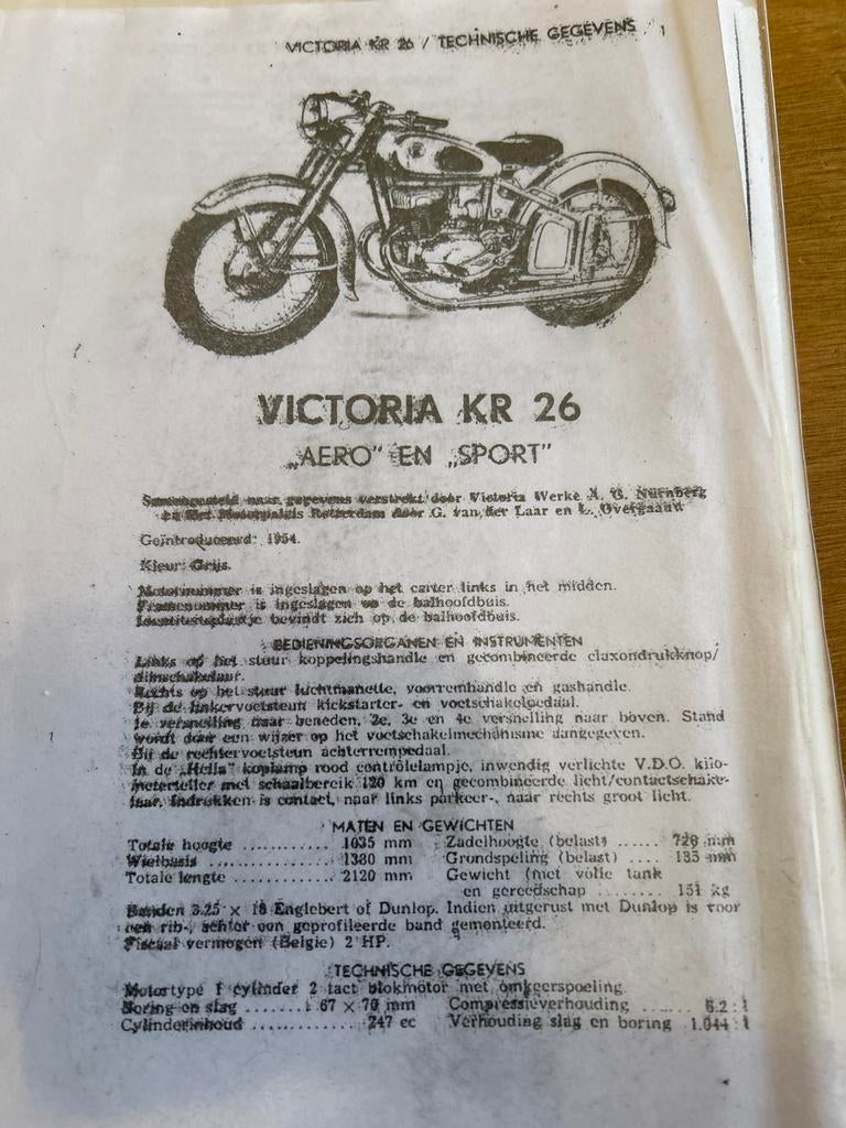 Victoria KR 26 Aero en Sport handleiding 1954, Motoren, Ophalen of Verzenden, Overige merken