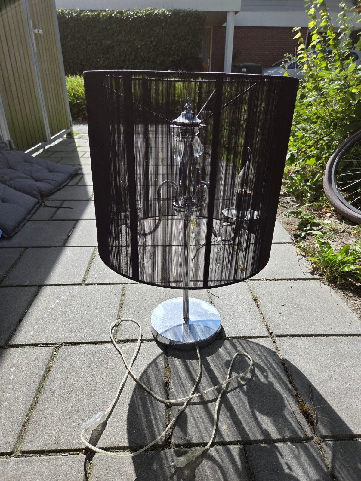 Moderne kroonluchter tafellamp met zwarte kap, Gebruikt, Met kap, Ophalen of Verzenden, Zwart