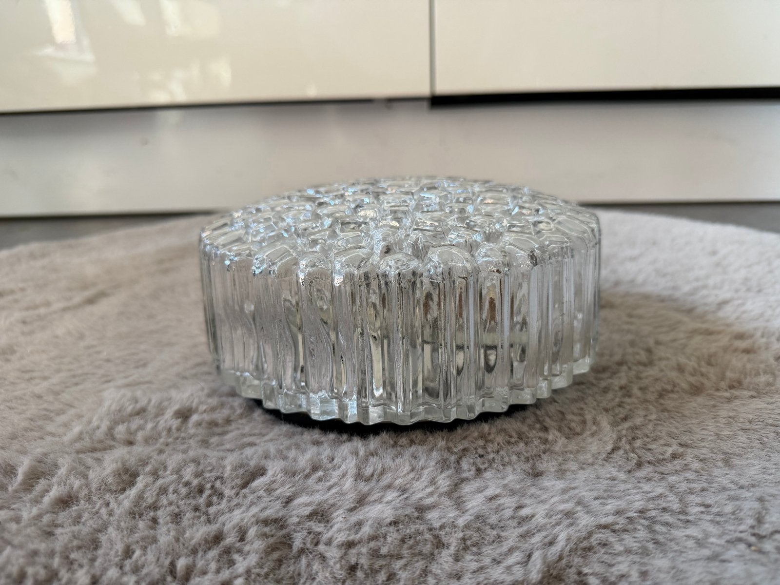 Vintage Glashütte Limburg Plafondlamp - Zo goed als nieuw, Vintage, Ophalen of Verzenden, Wit, Glas
