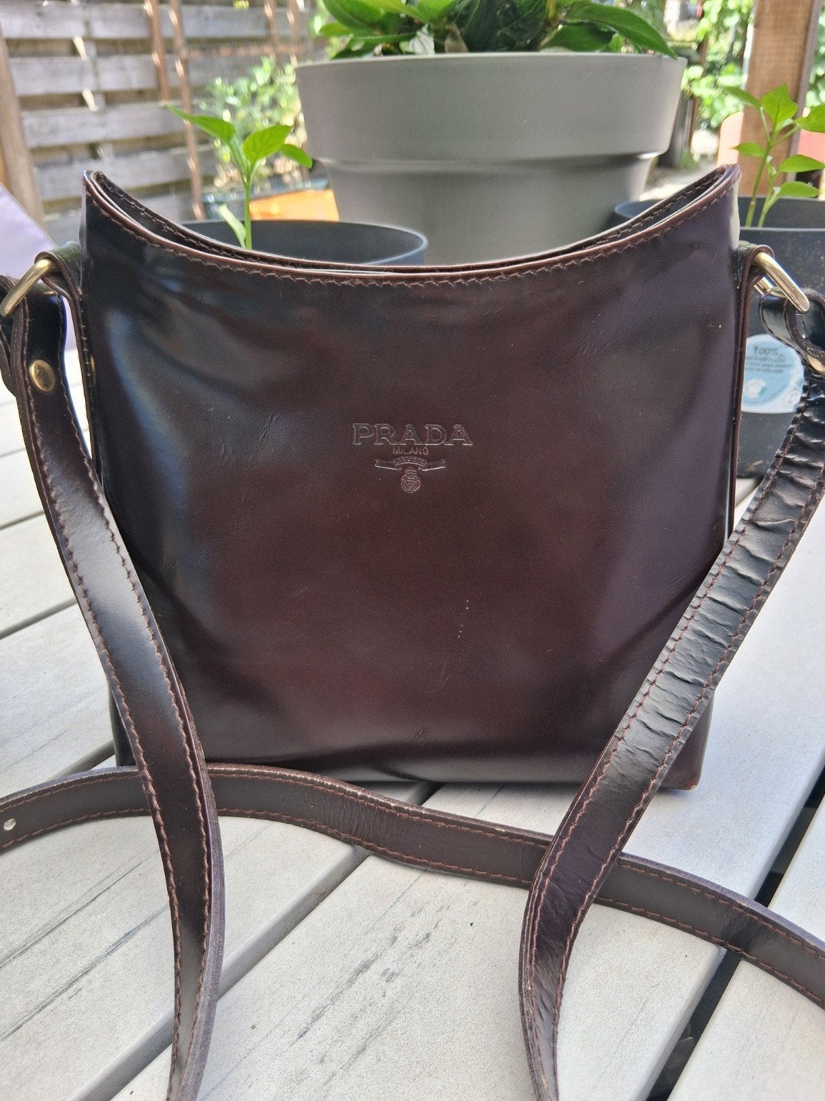 Vintage Bruin/Bordeaux Prada tasje., Ophalen, Bruin, Schoudertasje