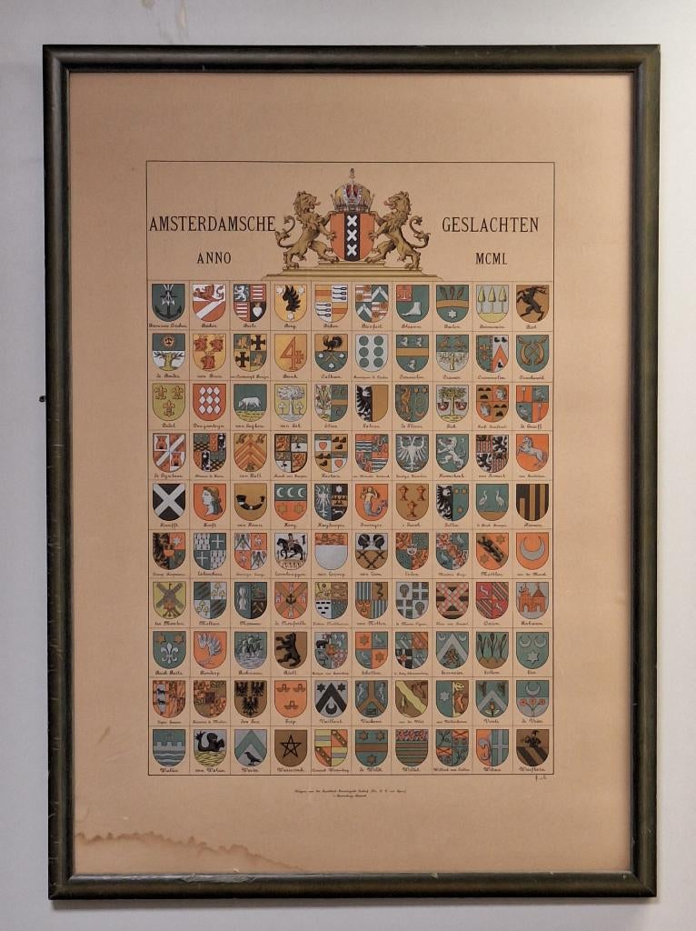 Amsterdamse Familiewapens in een Lijst, Antiek en Kunst, Ophalen of Verzenden