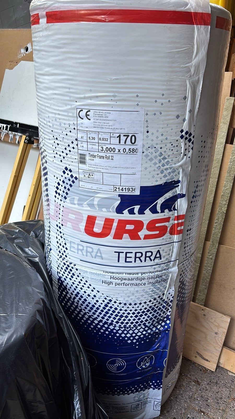 1,5 rol Ursa Frametec 32 glaswol 3100x580x170mm Rd:5,30, Ophalen, Zo goed als nieuw, Glaswol, 12 cm of meer