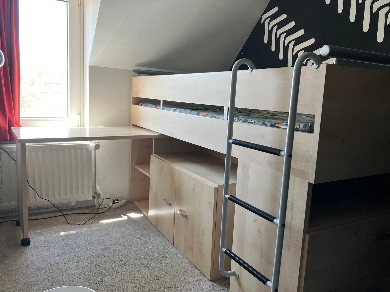 Gautier halfhoogslaper met bureau en veel opbergruimte, Ophalen, 100 cm, Eenpersoons, 210 cm