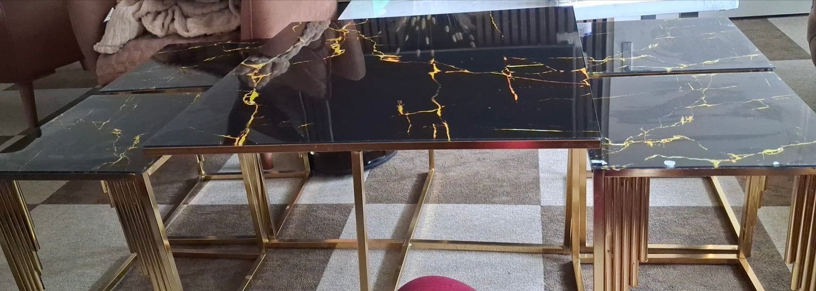 Moderne salontafel set (5tafels: 1 groot en 4 klein), Ophalen, Gebruikt, 100 tot 150 cm, 50 tot 100 cm