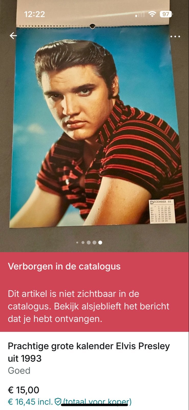 Grote Elvis kalender, Ophalen of Verzenden, Maandkalender, Gebruikt