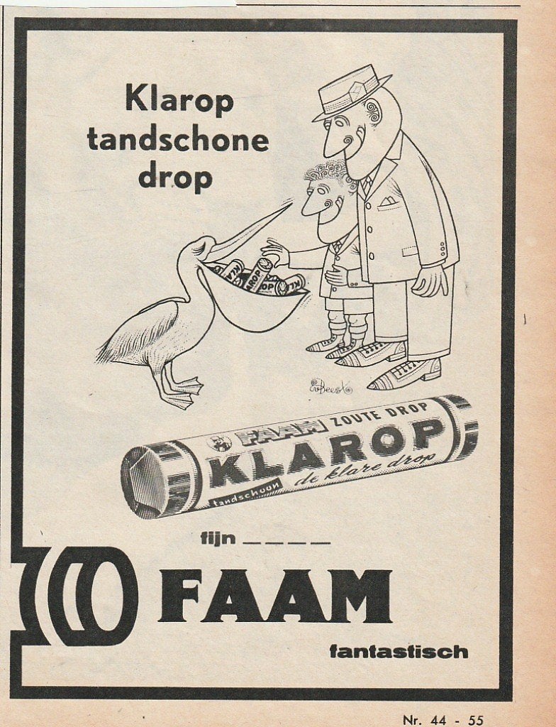 retro reclame 1962 Faam Breda Klarop tandschone drop, Verzenden, Overige typen