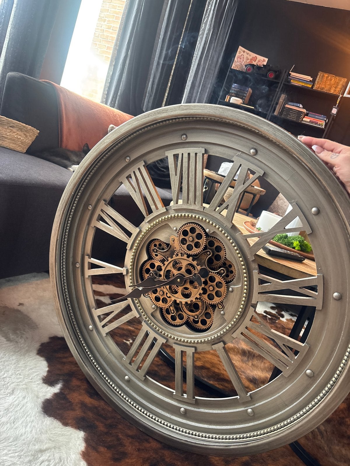 Grote wandklok met zichtbaar uurwerk - 80 cm diameter, Ophalen, Grijs, Zichtbaar uurwerk, Analoog