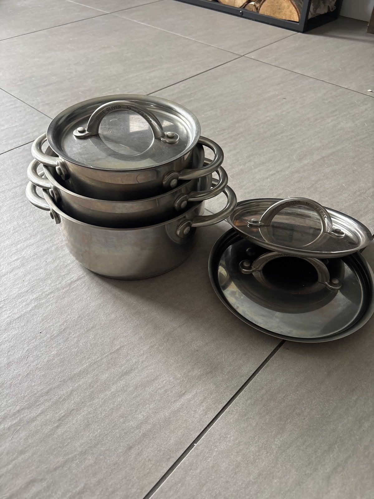 Jamie Oliver by Tefal pannenset - RVS kookpannen, Met deksel, Pannenset, Ophalen of Verzenden, Rvs