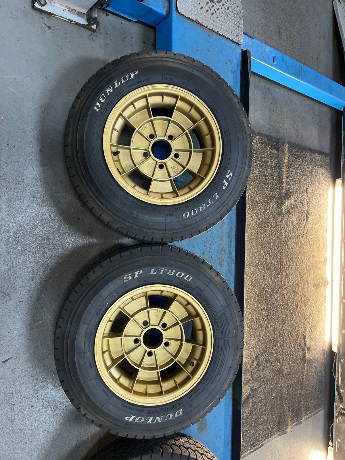 Remotec 7x14 112x5 velgen met Dunlop SP LT800 banden, Ophalen, 14 inch, Gebruikt, Overige