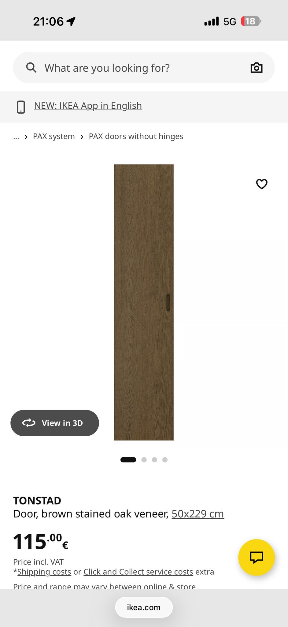 IKEA TONSTAD PAX deur, bruin gebeitst eikenfineer, 50x229 cm, Huis en Inrichting, Ophalen, Minder dan 50 cm, 200 cm of meer, Eikenhout