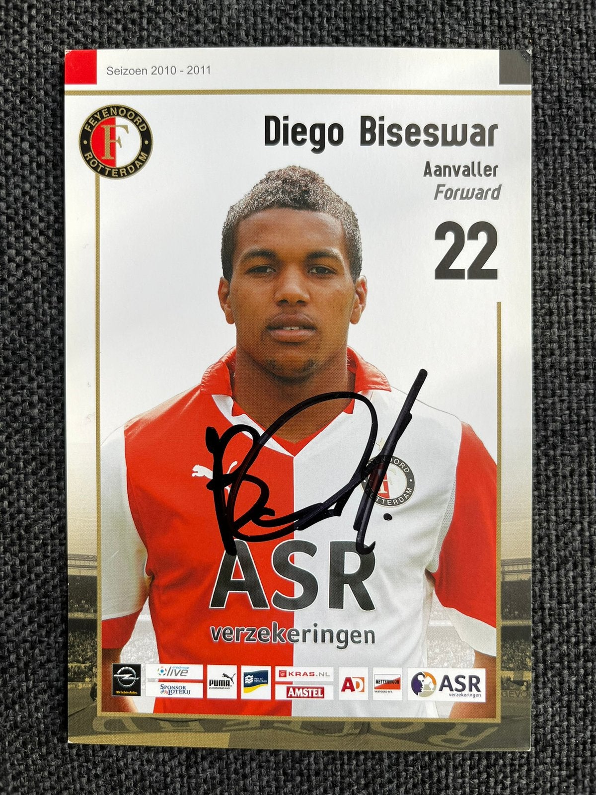 Feyenoord spelerskaart Biseswar met handtekening, Verzamelen, Sportartikelen en Voetbal, Ophalen of Verzenden, Zo goed als nieuw
