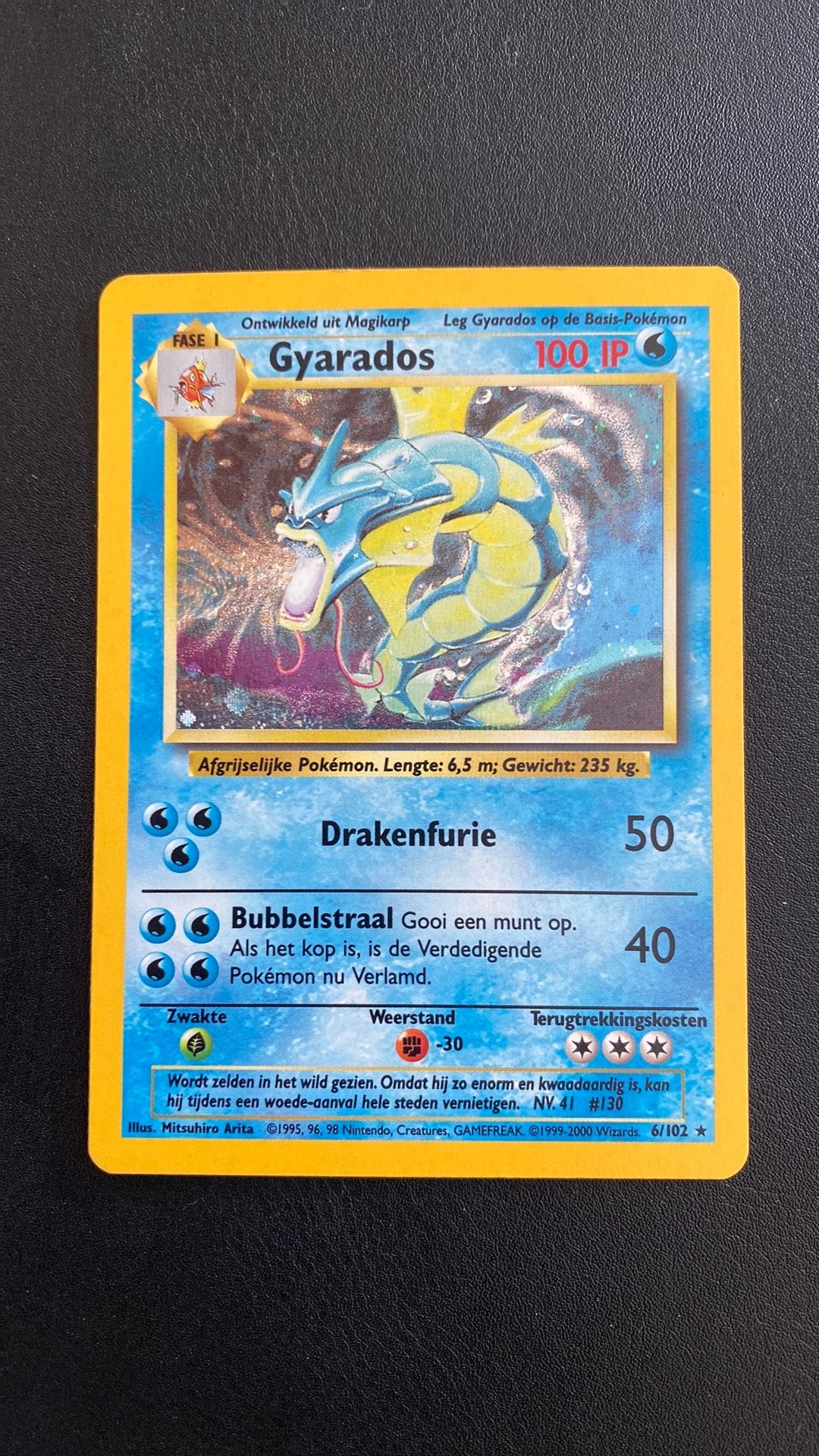 Pokemon gyarados base 6/102 holo, Ophalen of Verzenden, Gebruikt, Losse kaart