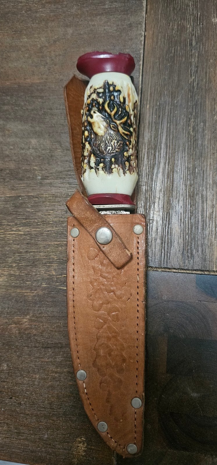 Vintage Decora-Solingen jachtmes met lederen schede, Antiek en Kunst, Ophalen