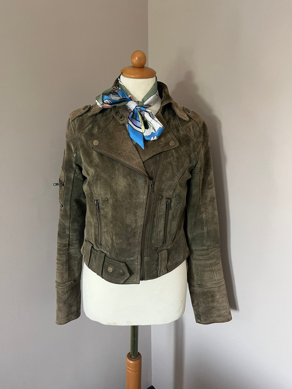 Goosecraft groen suede bikerjasje mt 38, Ophalen of Verzenden, Zo goed als nieuw, Maat 38/40 (M), Groen