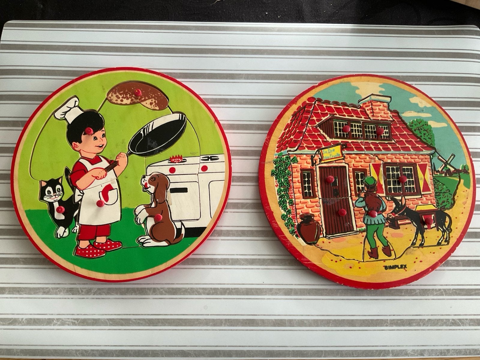 Vintage Simplex Toys Houten Puzzels (2 stuks), Ophalen of Verzenden, Gebruikt, Jongen of Meisje