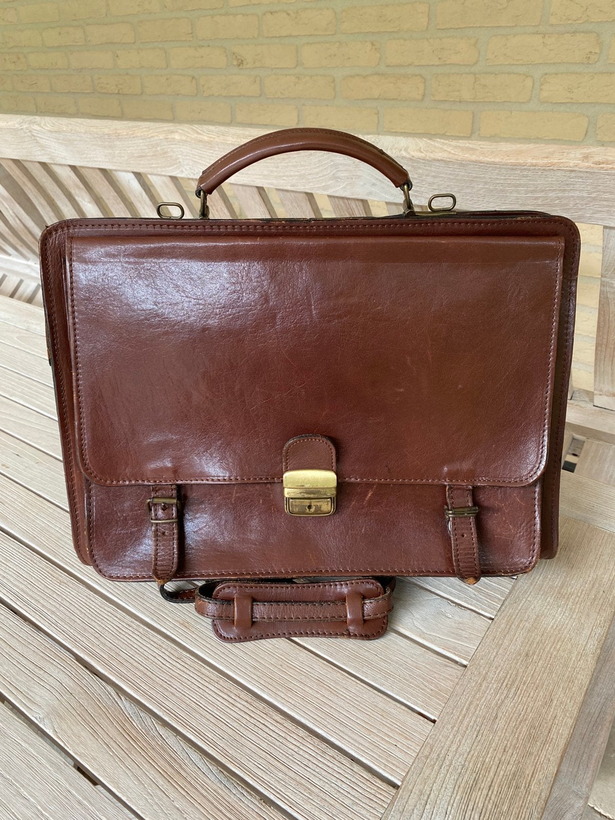 Fraaie leren aktetas, Ophalen, Bruin, Aktetas of Boekentas, 40 tot 50 cm