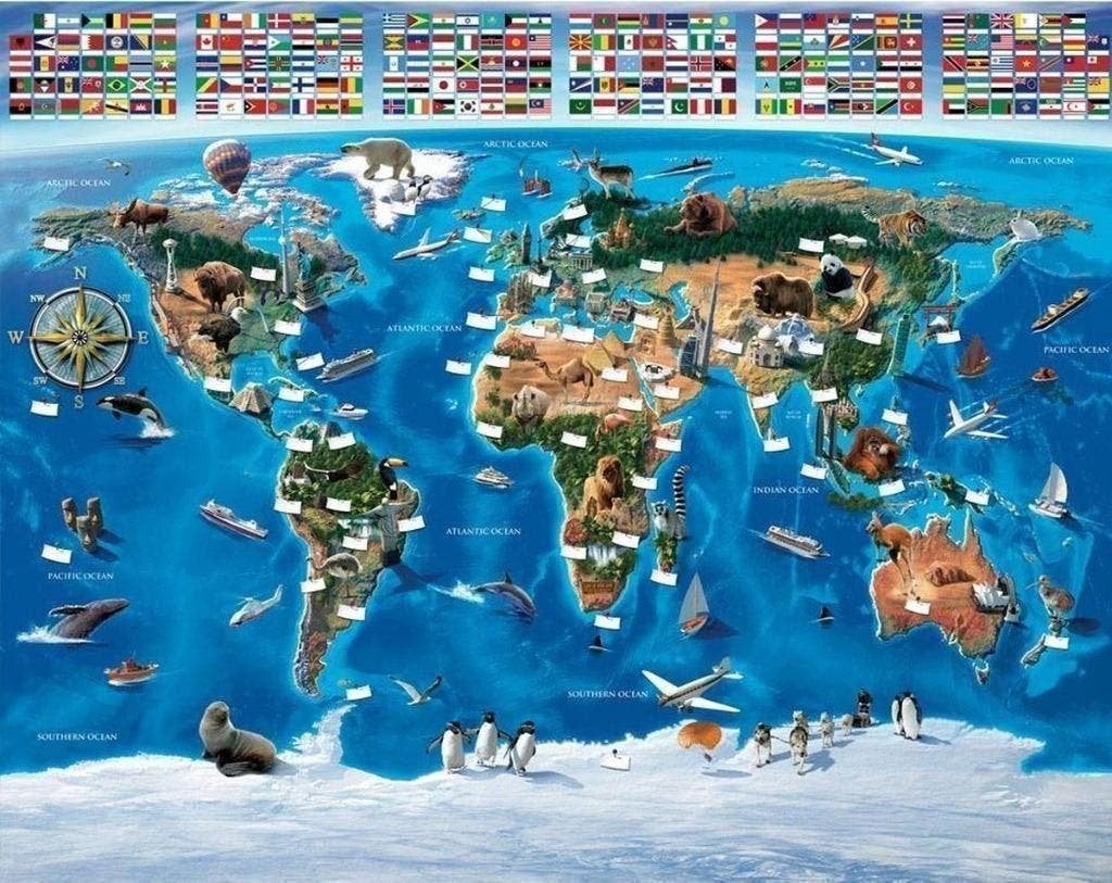 Wereldkaart Poster Behang Walltastic - VAN 75,- VOOR 39,-!, Ophalen of Verzenden, 75 m² of meer