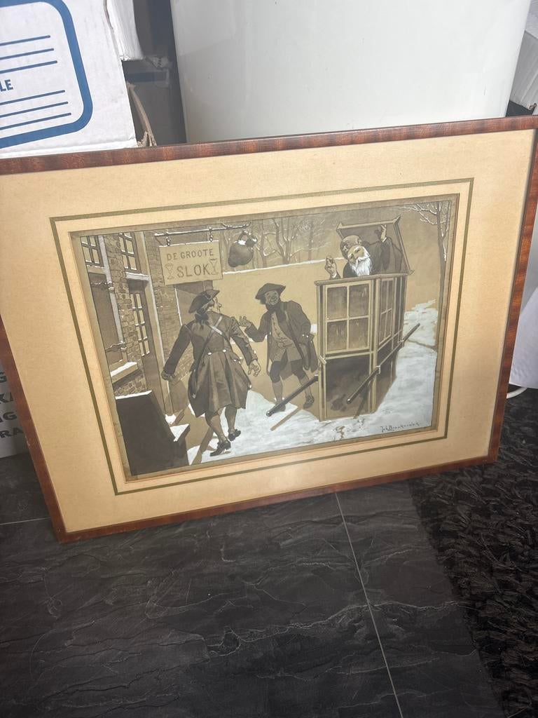 Ingelijste prent 'De Groote Slok' van Joh. Braakensiek, Ophalen