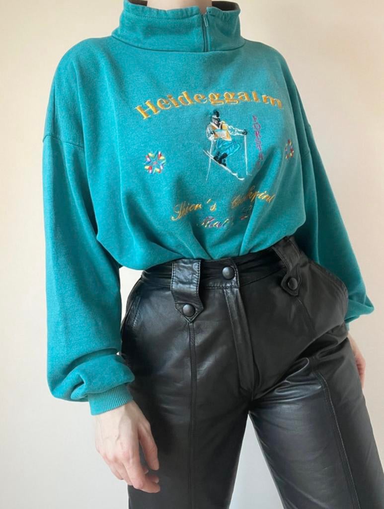 Vintage geborduurde ski trui, M/L. 80s 90s, Maat 38/40 (M), Vintage, Gedragen, Verzenden