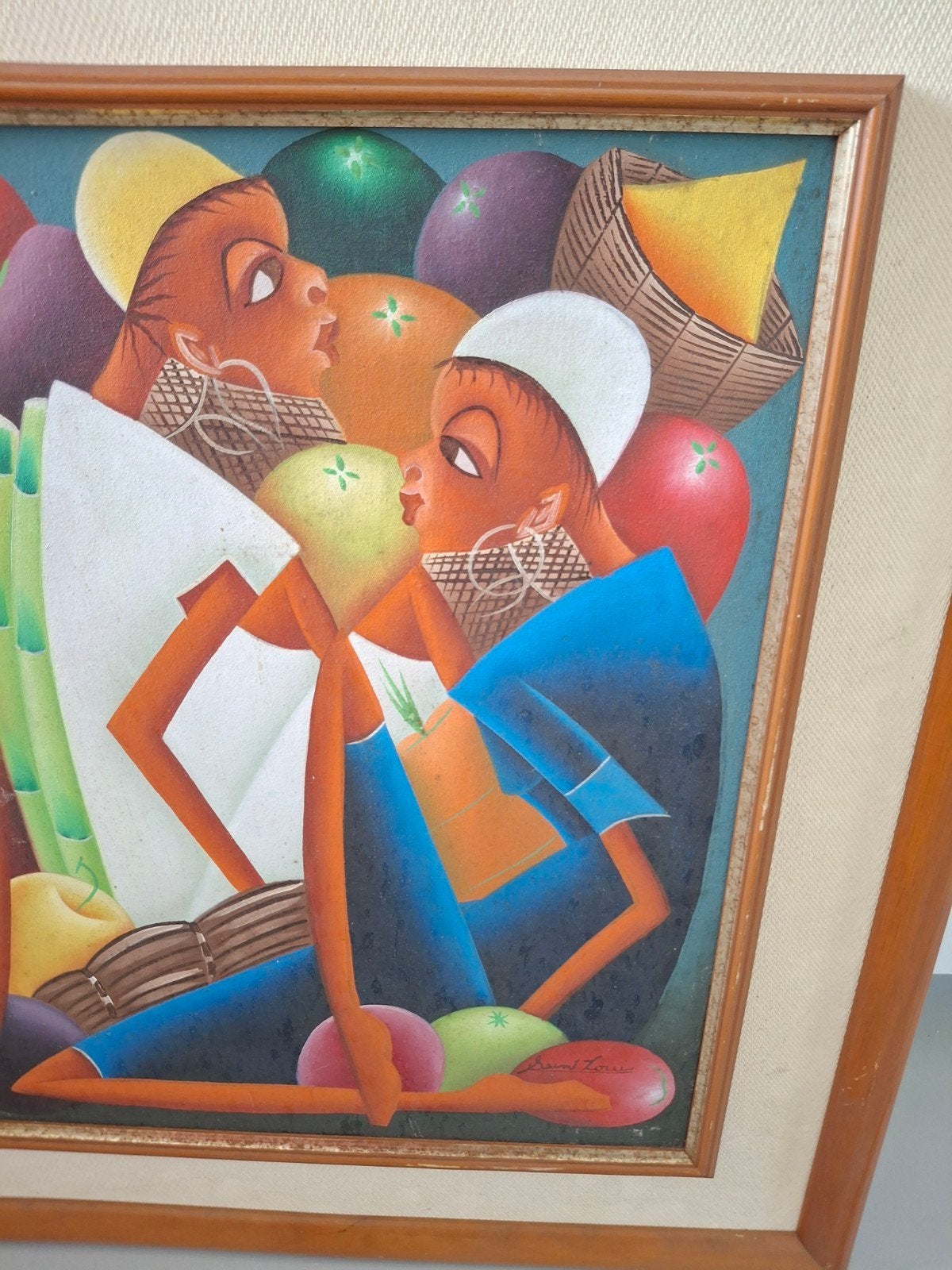 Haïtiaans handgeschilderd schilderij - Vrouwen met fruit, Antiek en Kunst, Ophalen