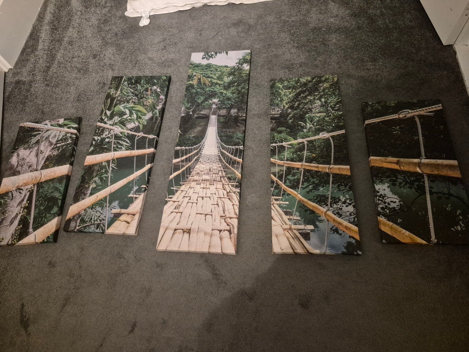 5-delig Canvas Schilderij Bamboe Brug Jungle, Ophalen, Zo goed als nieuw, 125 cm of meer, Schilderij