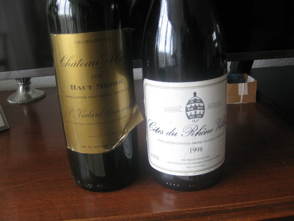 Twee oude flessen wijn 1988 en 1998., Frankrijk, Nieuw, Ophalen of Verzenden, Rode wijn