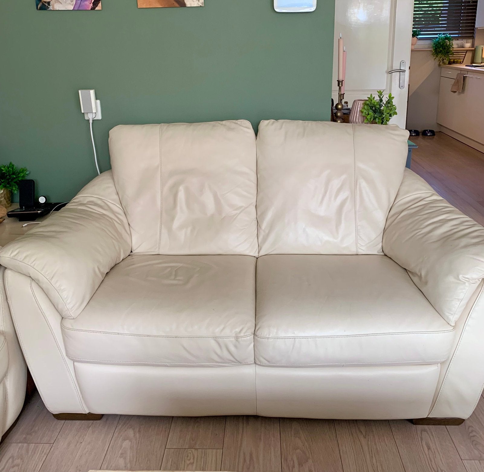 Tweezitter leer, Huis en Inrichting, Ophalen, Zo goed als nieuw, Minder dan 150 cm, Leer