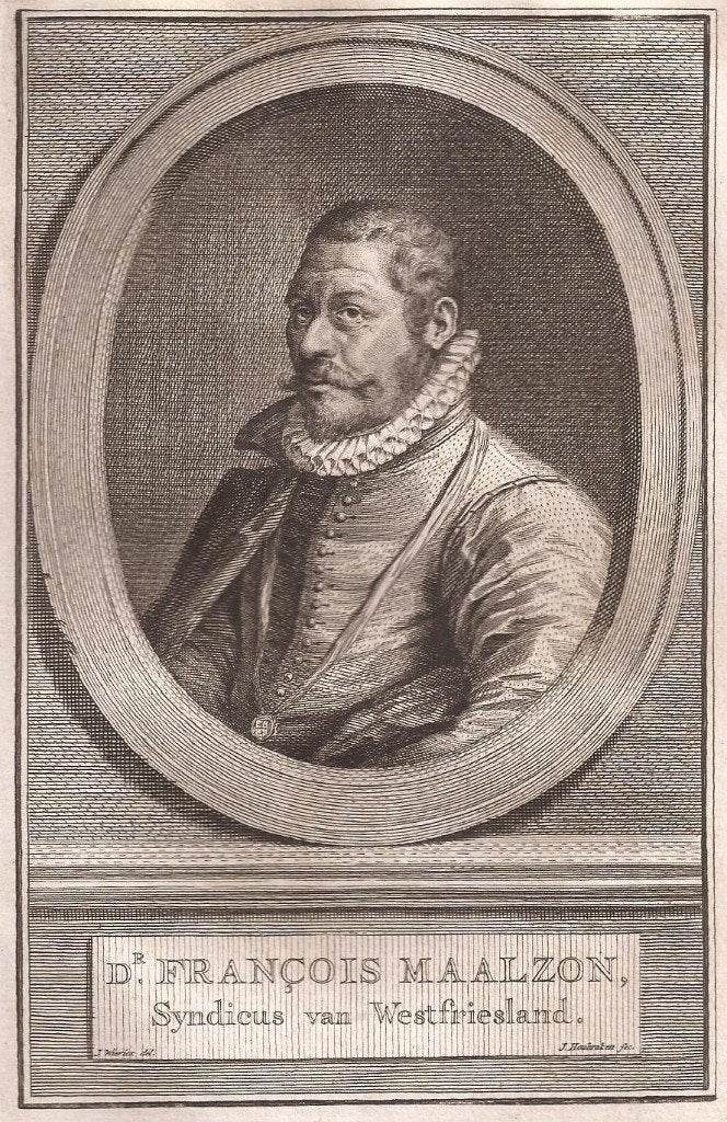 Portret Dr. François Maalzon, Syndicus Westfriesland ca.1750, Antiek en Kunst, Origineel, Ophalen of Verzenden, Gravure, 11 cm