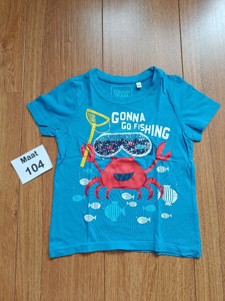 Vis en krab t-shirt C&A maat 104 met omkeerbare pailletten, Gebruikt, C&A, Jongen of Meisje, Ophalen of Verzenden