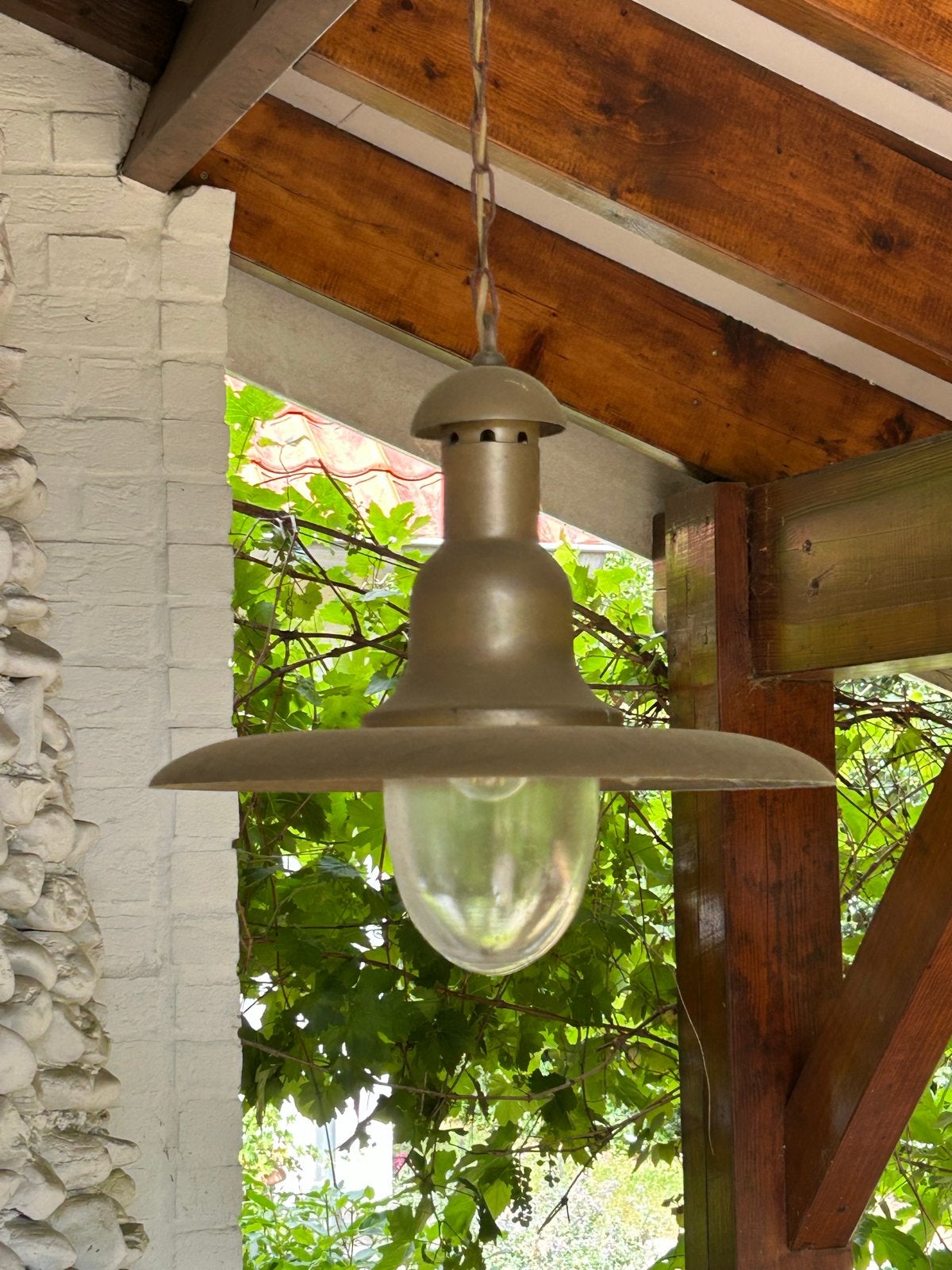 3x Vintage Buitenlamp - Bronzen Hanglamp - Stallamp, Ophalen, Gebruikt, Wandlamp, Netvoeding