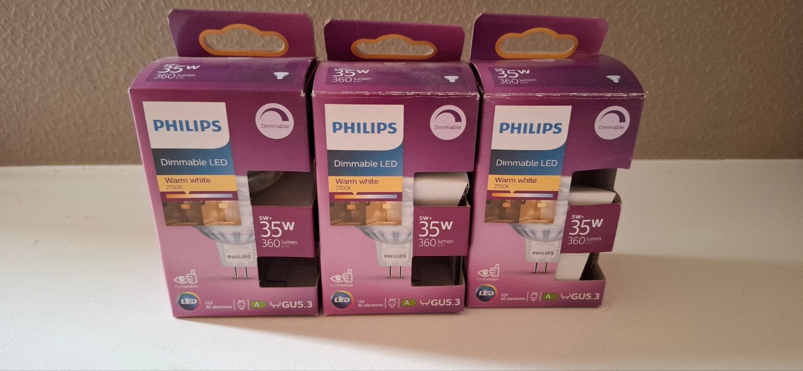Philips Dimbare LED GU5.3 Warm Wit 35W (3 stuks), Huis en Inrichting, Ophalen of Verzenden