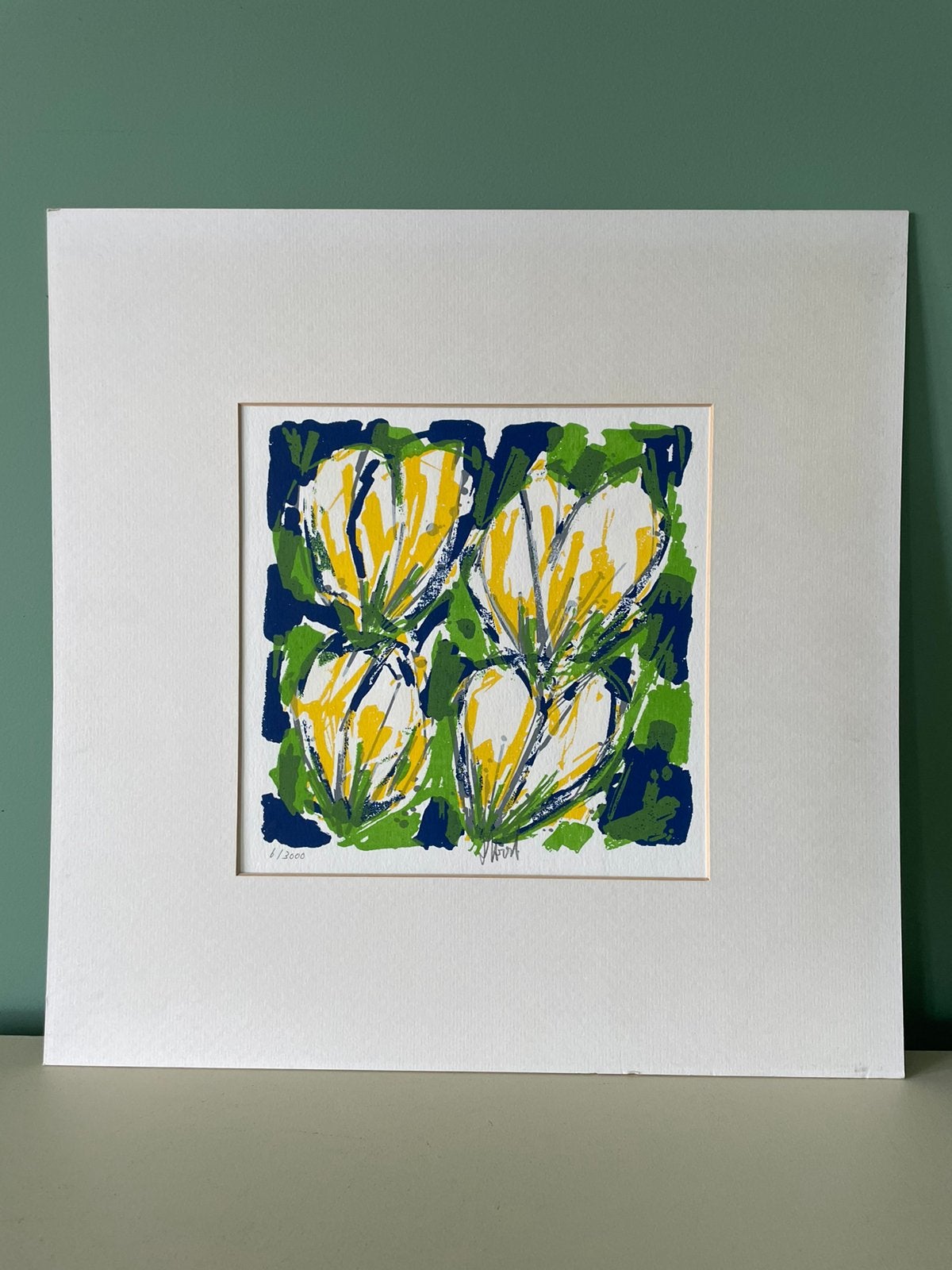 Zeefdruk “Gele Tulpen” - Ad van Hassel (Nr. 6/3000) - 1990’s, Zeefdruk, Overige onderwerpen, Ophalen of Verzenden, Gelimiteerde oplage