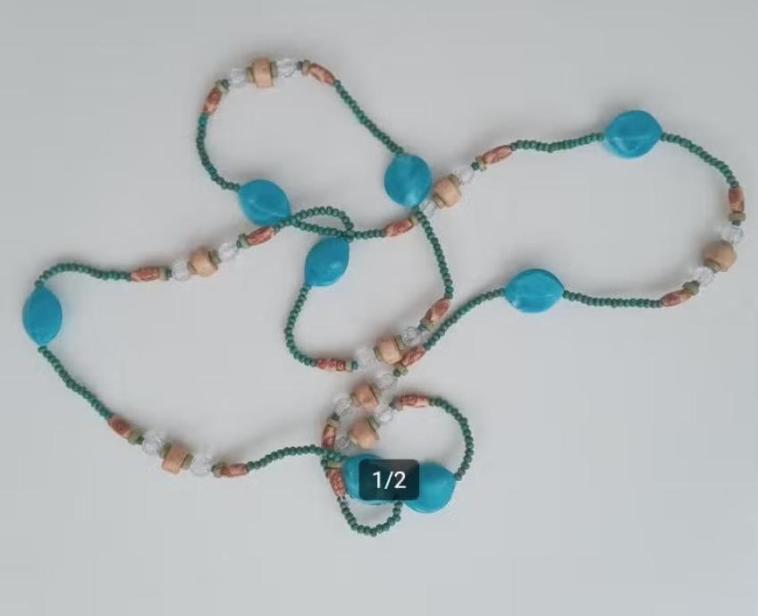 Lange ketting met turquoise en houten kralen, nieuw, Sieraden, Tassen en Uiterlijk, Oosterveldweg 15, 7274 DZ, Overige materialen