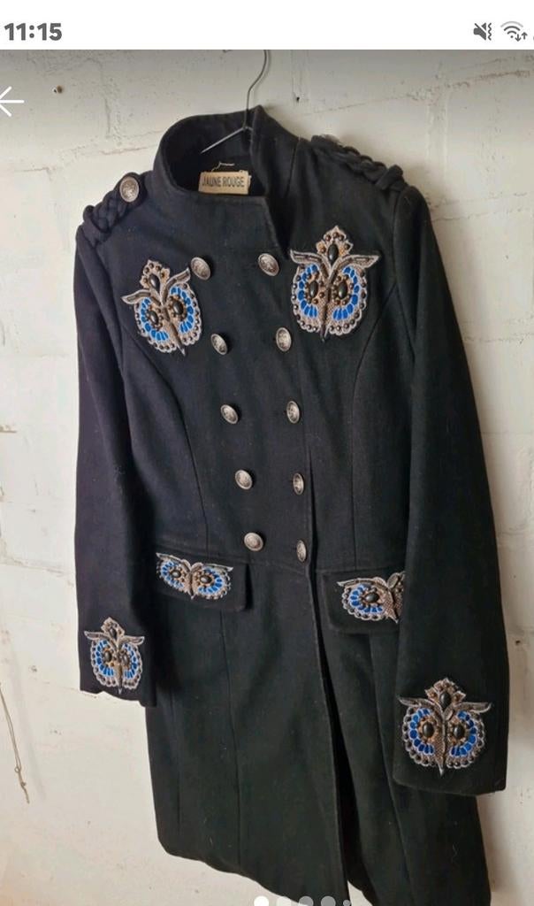 Stoere halflange wollen jas geborduurd, Kleding | Dames, Carnavalskleding en Feestkleding, Ophalen of Verzenden, Zo goed als nieuw
