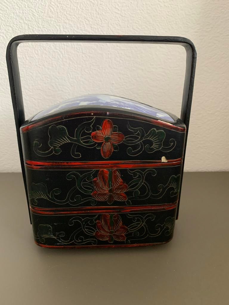 Vintage Chinese lunchbox met keramische tegel, Ophalen of Verzenden