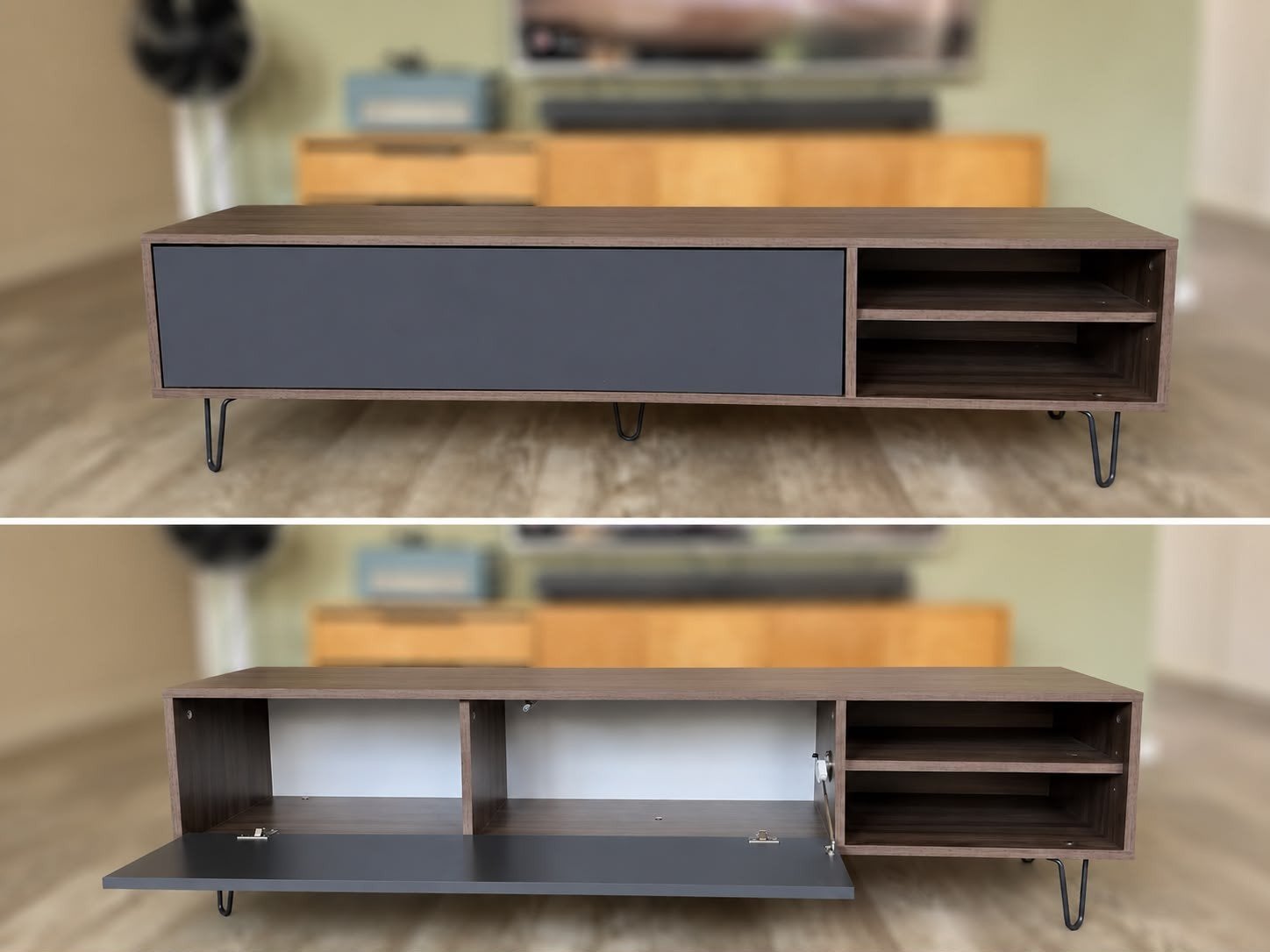TV Meubel Lardal Walnootkleur/Grijs - Zeer Netjes, Ophalen, 150 tot 200 cm, Zo goed als nieuw, Minder dan 100 cm