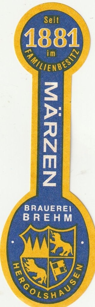 oud bieretiket Duitsland Brehm Hergolsheim Märzen, Verzamelen, Biermerken, Verzenden, Gebruikt, Overige typen, Overige merken