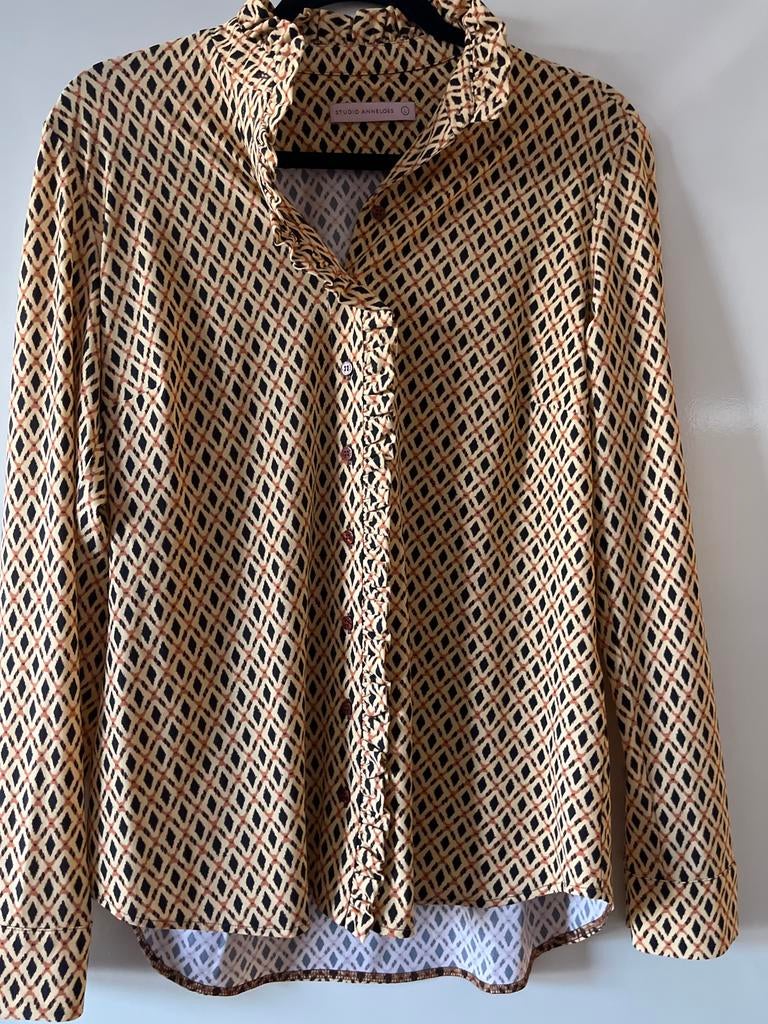 Studio Anneloes travelstof blouse, Ophalen of Verzenden, Zo goed als nieuw, Maat 42/44 (L), Beige