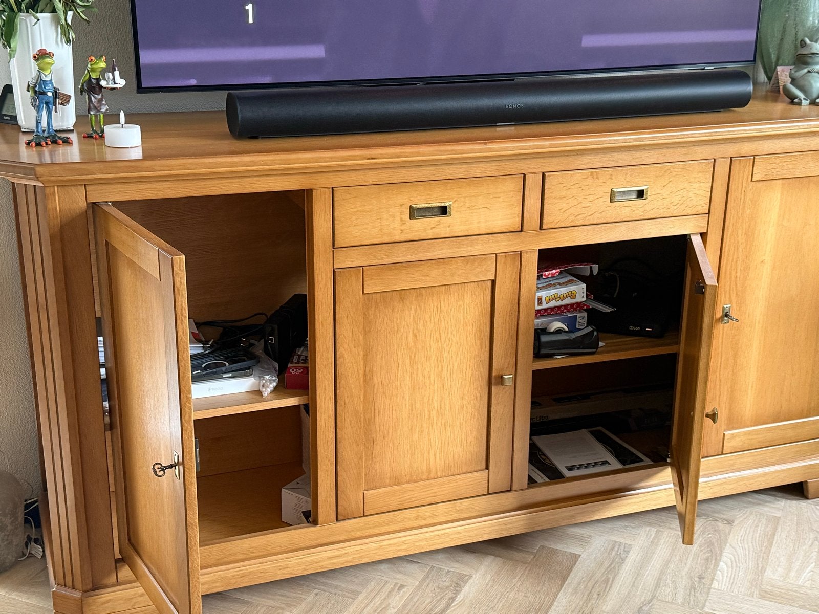 Dressoir blank eiken patine - 205x96x50 cm, Ophalen, Gebruikt, Eikenhout, 200 cm of meer