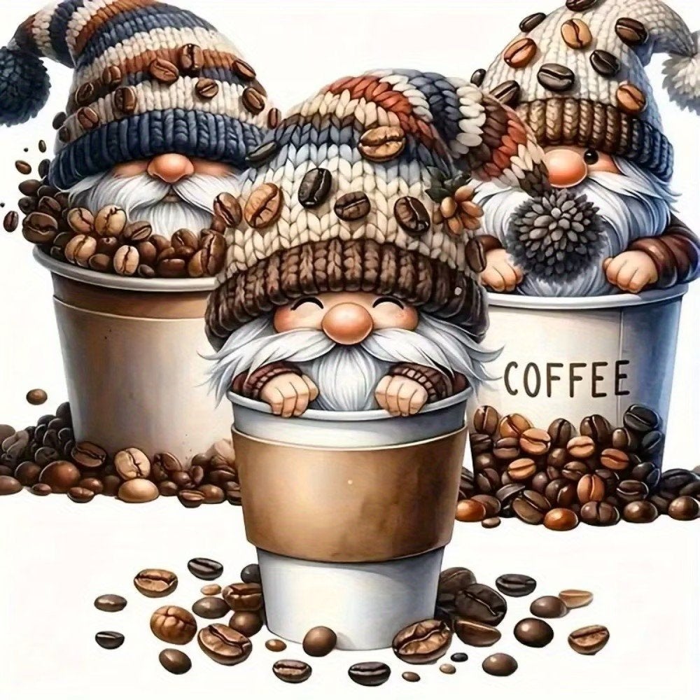 20x20cm Diamond Painting koffie kabouters (rond) nr 516, Verzenden, Overige thema's, Nieuw, Overige merken