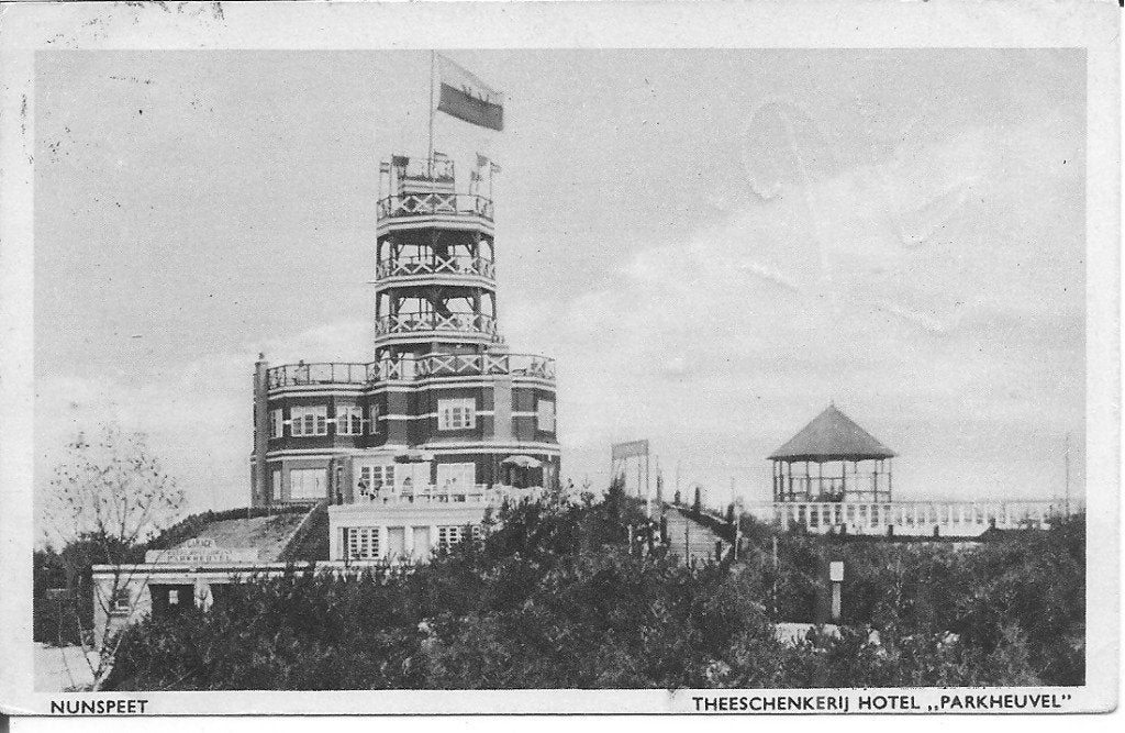 Ansichtkaart Nunspeet - Theeschenkerij Hotel Parkheuvel 1947, Verzamelen, Ophalen of Verzenden, 1940 tot 1960, Gelopen, Gelderland