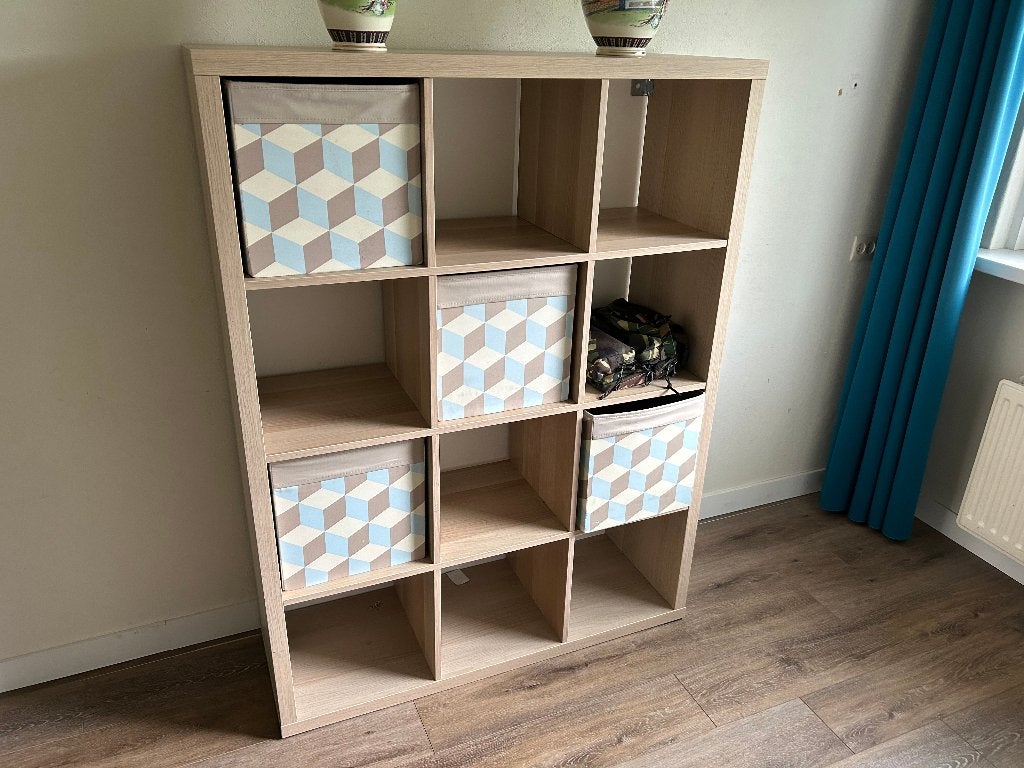 Ikea kast Kallax licht eiken, Ophalen, Met plank(en), Gebruikt, 100 tot 150 cm