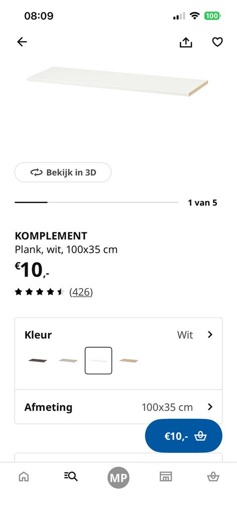 Komplementen 4 losse planken pax kast ikea 100x35, Ophalen, 200 cm of meer, 50 tot 100 cm, Zo goed als nieuw