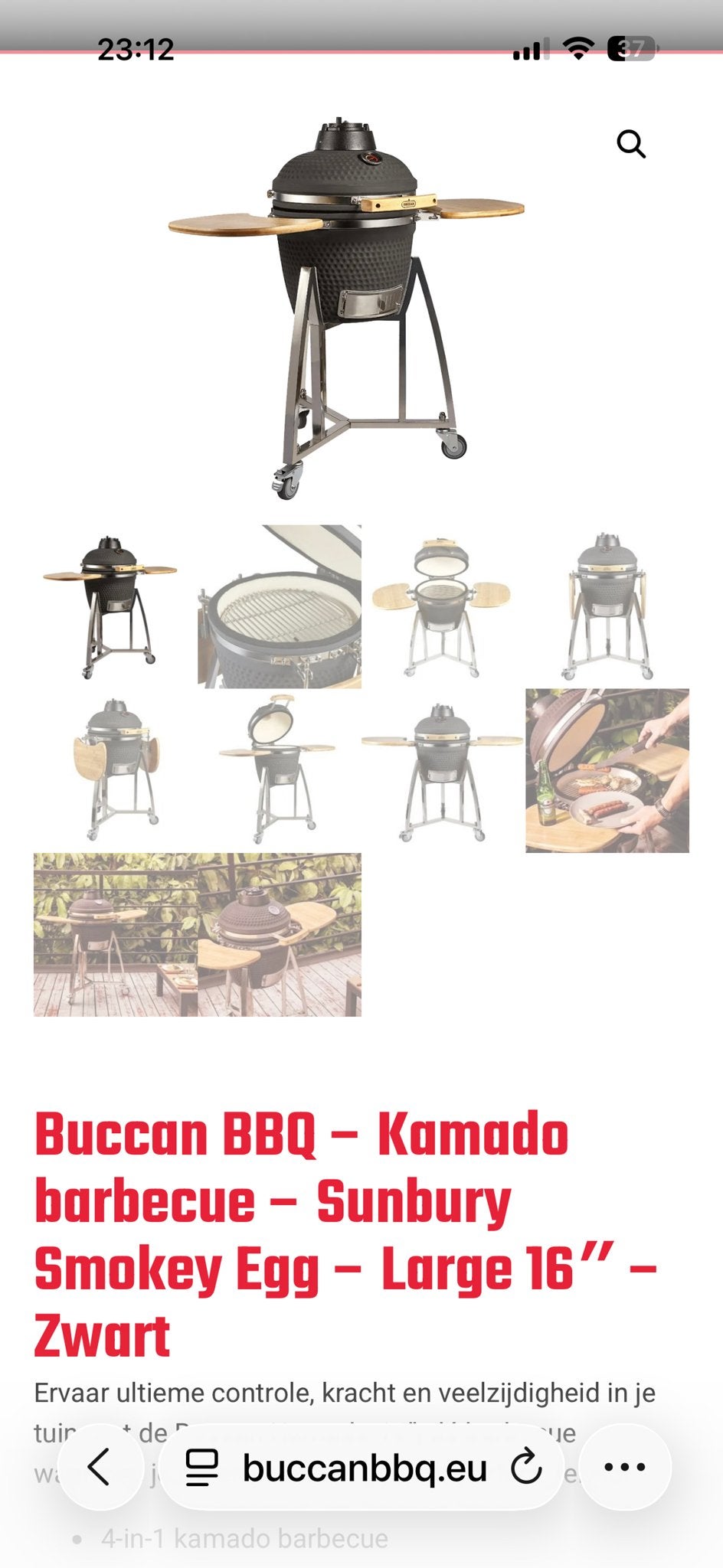 Buccan Kamado BBQ Sunbury Smokey Egg Large 16" Zwart, Tuin en Terras, Ophalen, Nieuw