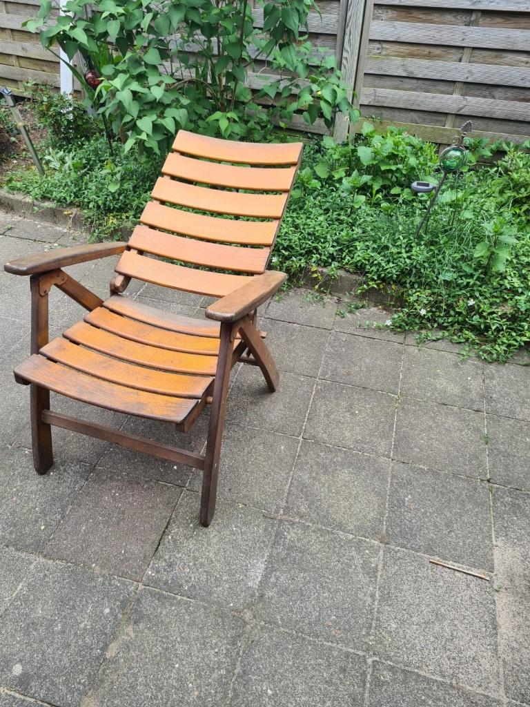 4 tuinstoelen set incl krukje hout verstelbaar, Tuin en Terras, Tuinstoelen, Ophalen, Gebruikt, Hout, Verstelbaar