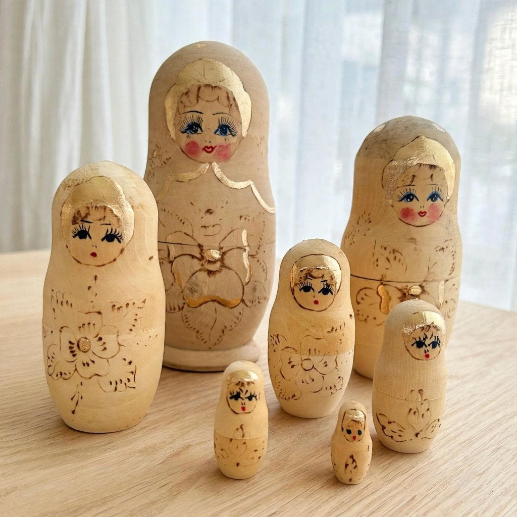 Vintage Matroesjka set 7x - Blonde Russian Nesting Dolls, Verzamelen, Ophalen of Verzenden, Zo goed als nieuw