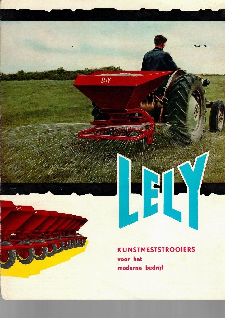 Folder LELY meststof strooier 1958 ook paardentractie, Ophalen of Verzenden, Gelezen, Folder