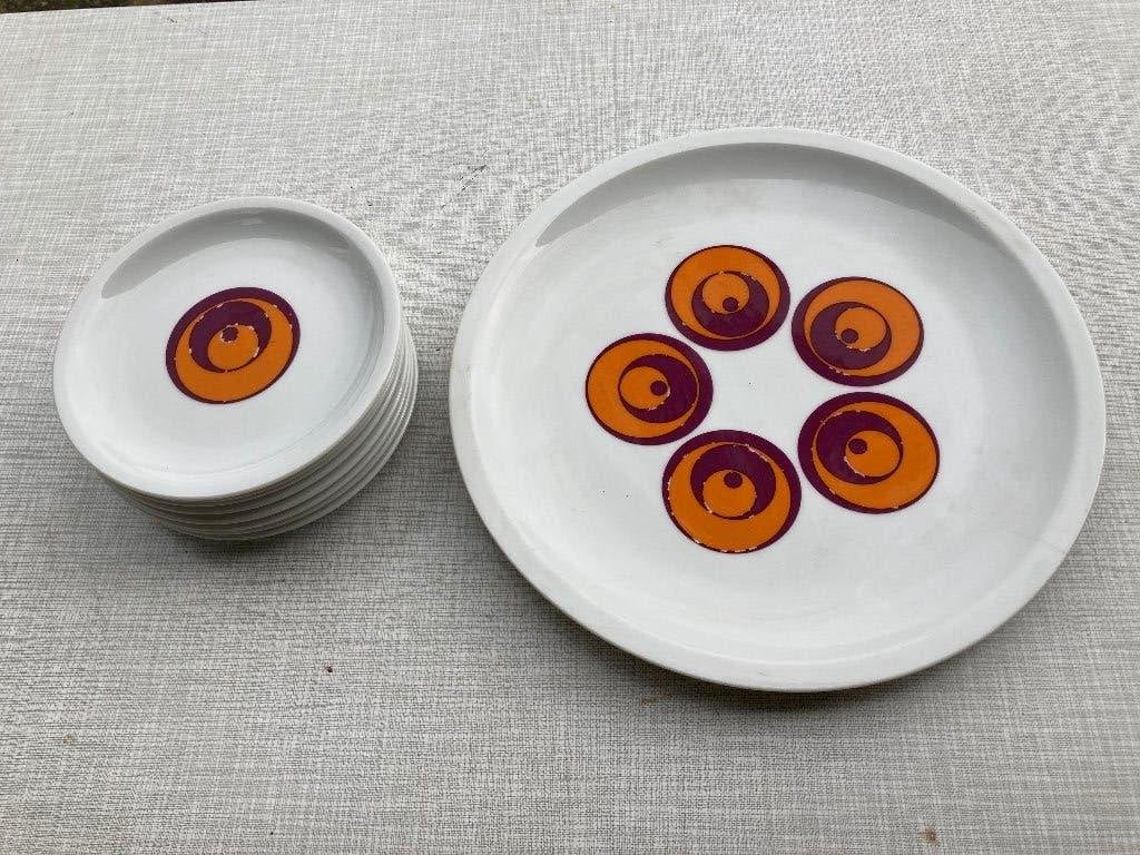 Vintage porseleinen Gebakstel van "Arzberg"., Antiek en Kunst, Antiek | Servies compleet, Ophalen of Verzenden